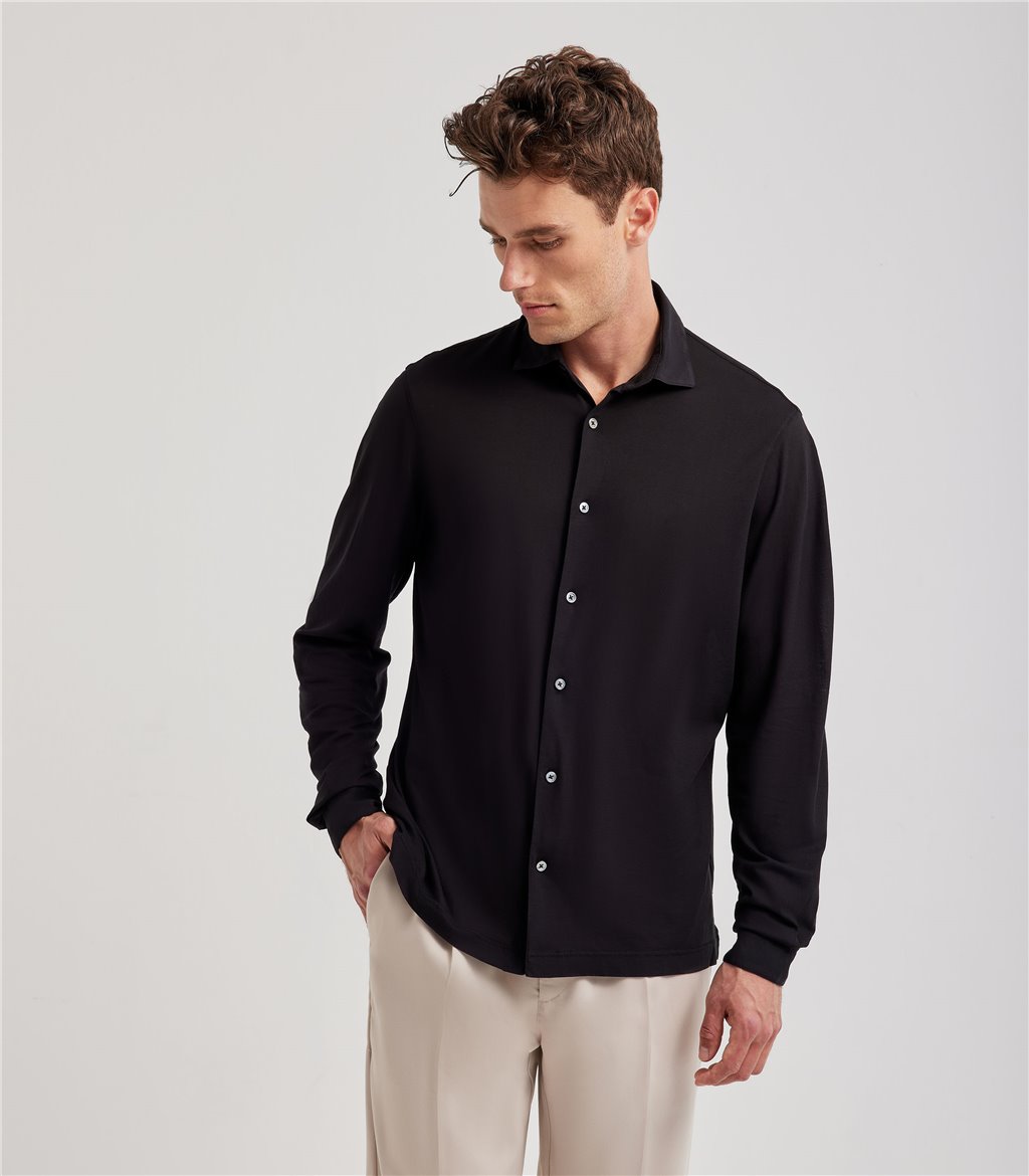 S.Moritz Camicia nera da uomo in cotone crepe | S.Moritz Sito Ufficiale