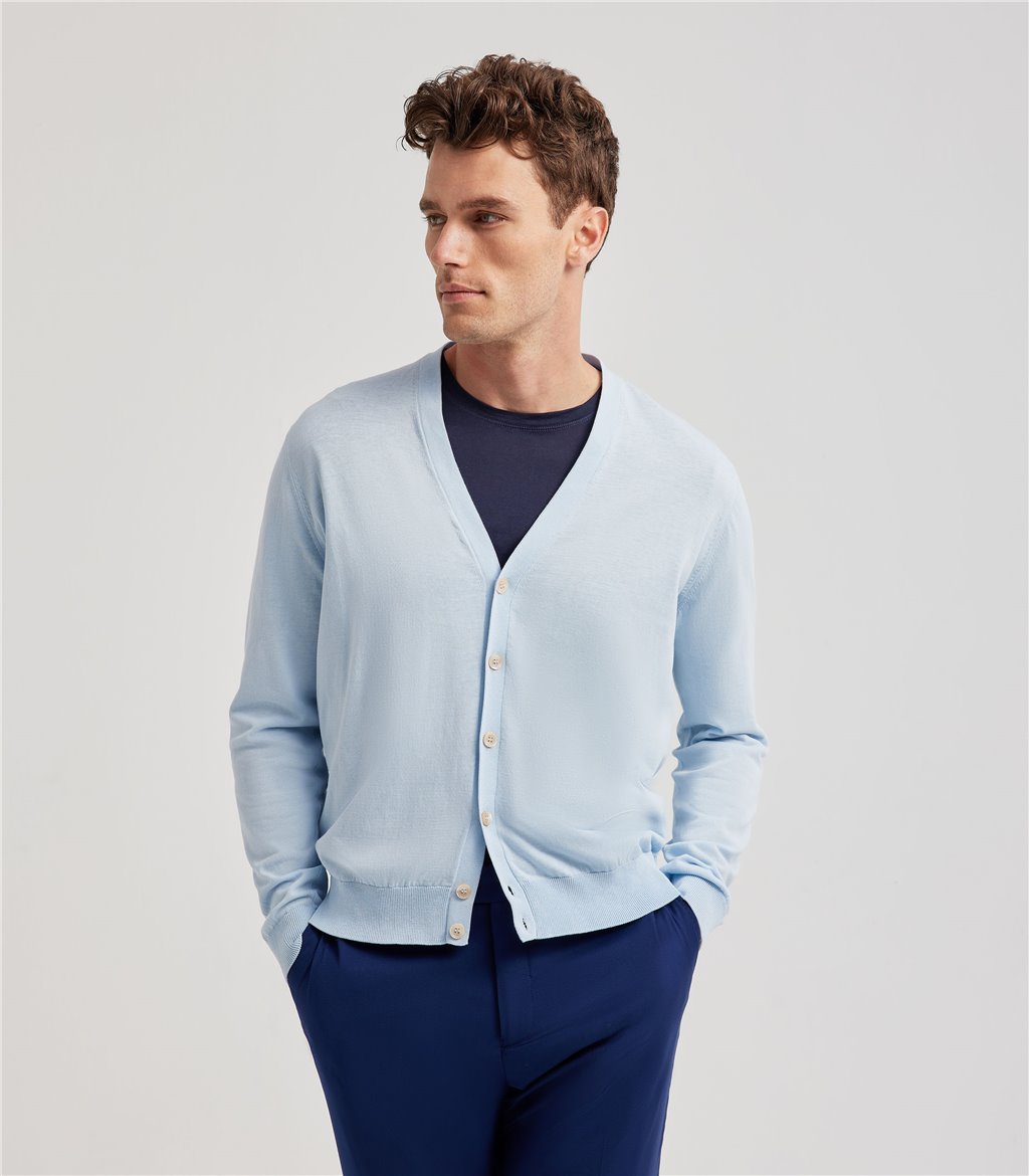 S.Moritz Cardigan da uomo in cotone blu polvere | S.Moritz Sito Ufficiale
