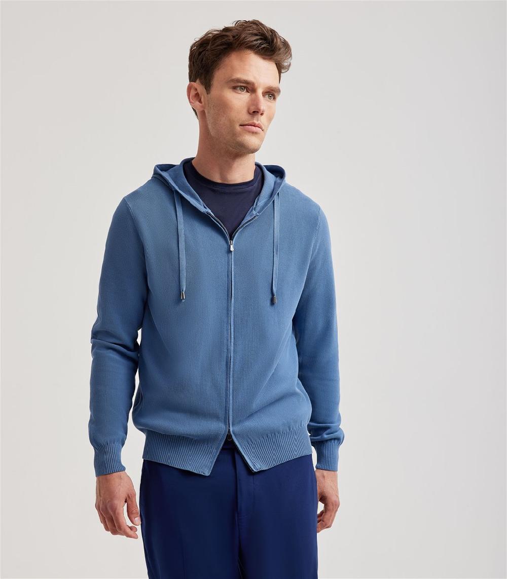 S.Moritz Felpa con cappuccio da uomo con zip blu | S.Moritz Sito Ufficiale