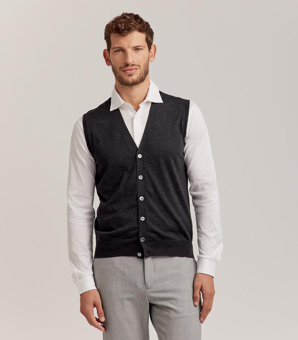 S.Moritz GILET BOTTONI ROYAL MERINO - GRIGIO ANTRACITE