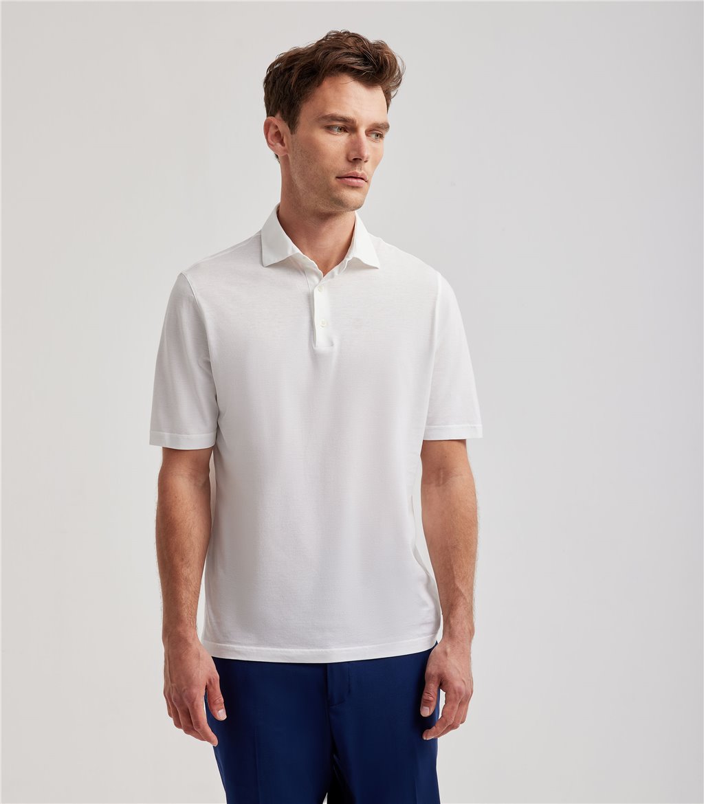 S.Moritz Polo bianca da uomo in cotone crepe | S.Moritz Sito Ufficiale