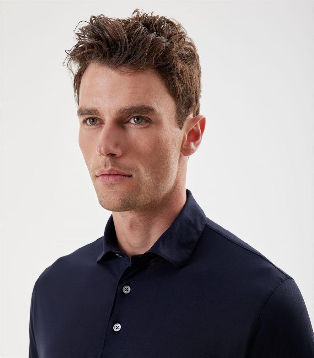 S.Moritz Polo Blu Navy Da Uomo In Cotone Crepe | S.Moritz Sito Ufficiale