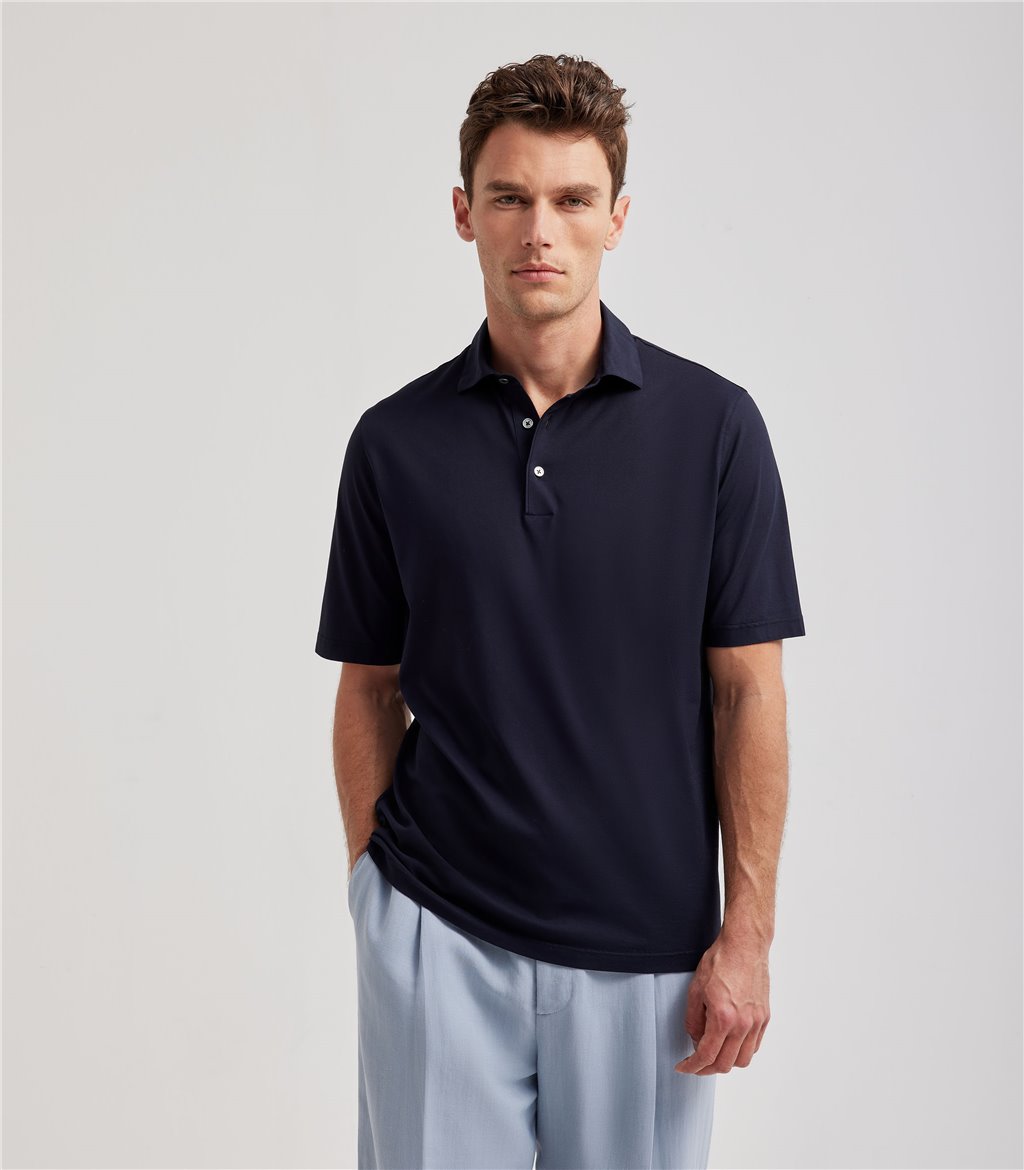 S.Moritz Polo blu navy da uomo in cotone crepe | S.Moritz Sito Ufficiale