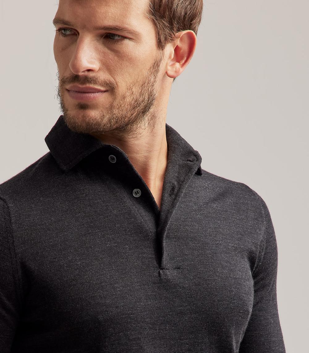 S.Moritz POLO COLLO CAMICIA ROYAL MERINO - GRIGIO ANTRACITE