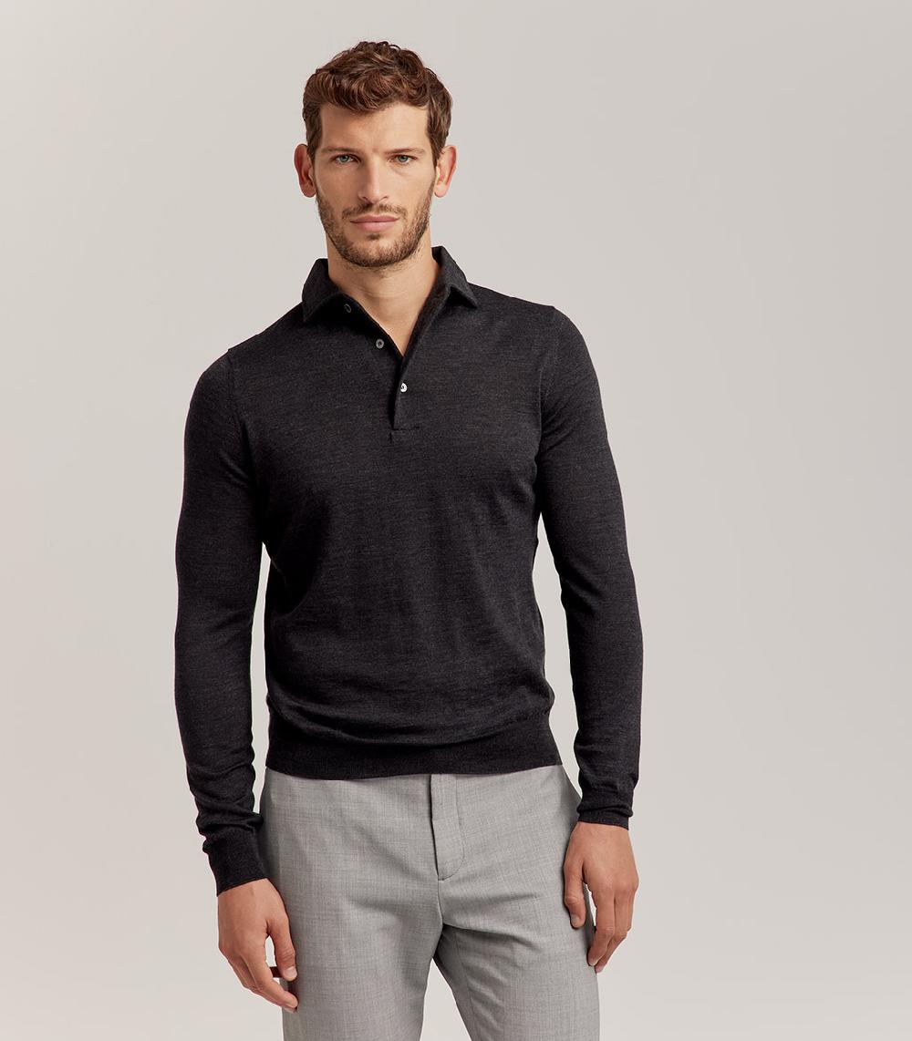 S.Moritz POLO COLLO CAMICIA ROYAL MERINO - GRIGIO ANTRACITE
