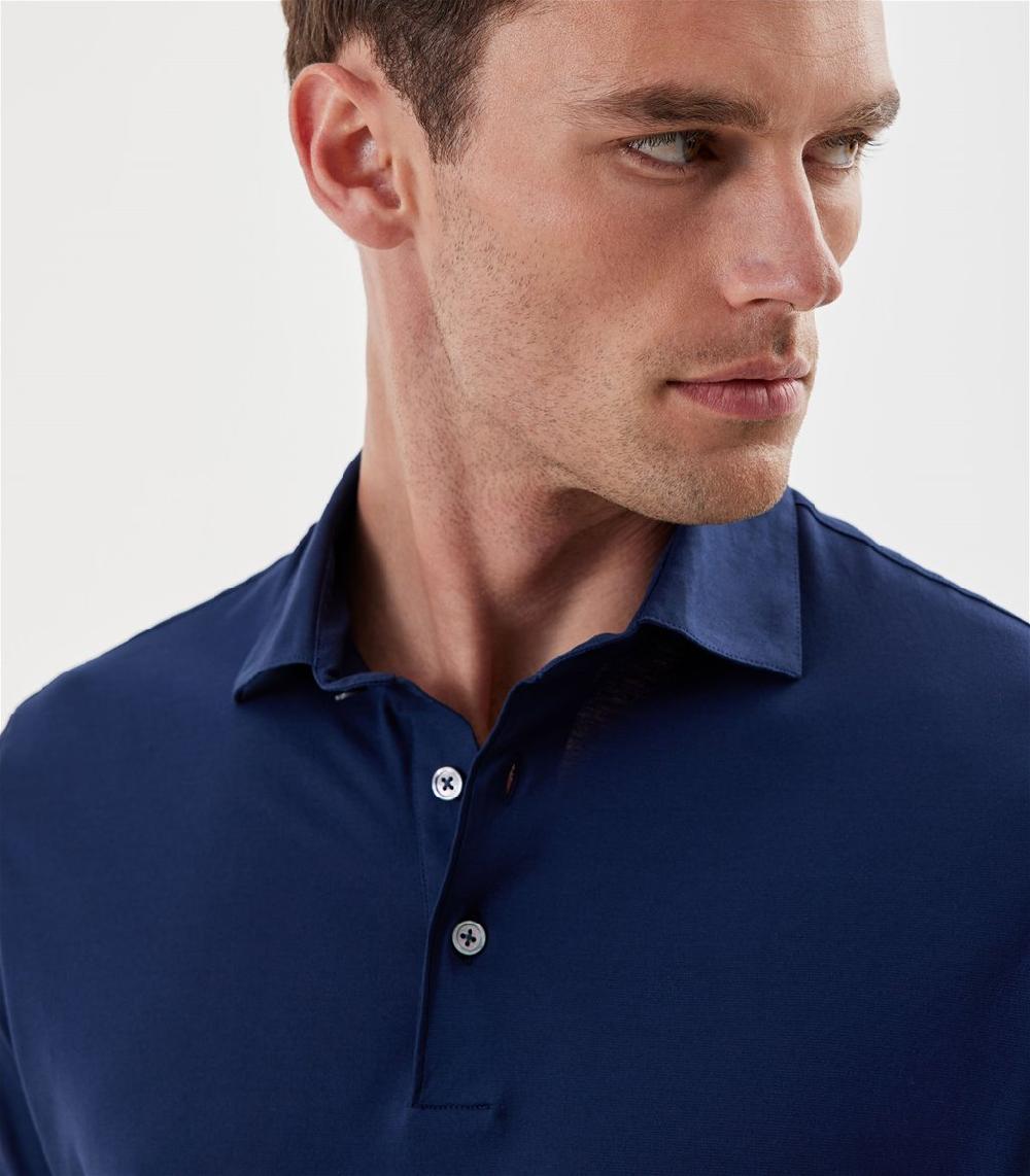 S.Moritz Polo Indaco Da Uomo In Cotone Crepe | S.Moritz Sito Ufficiale