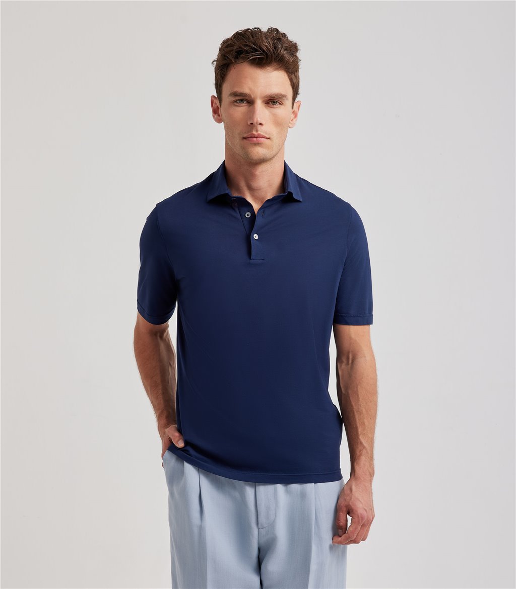 S.Moritz Polo indaco da uomo in cotone crepe | S.Moritz Sito Ufficiale