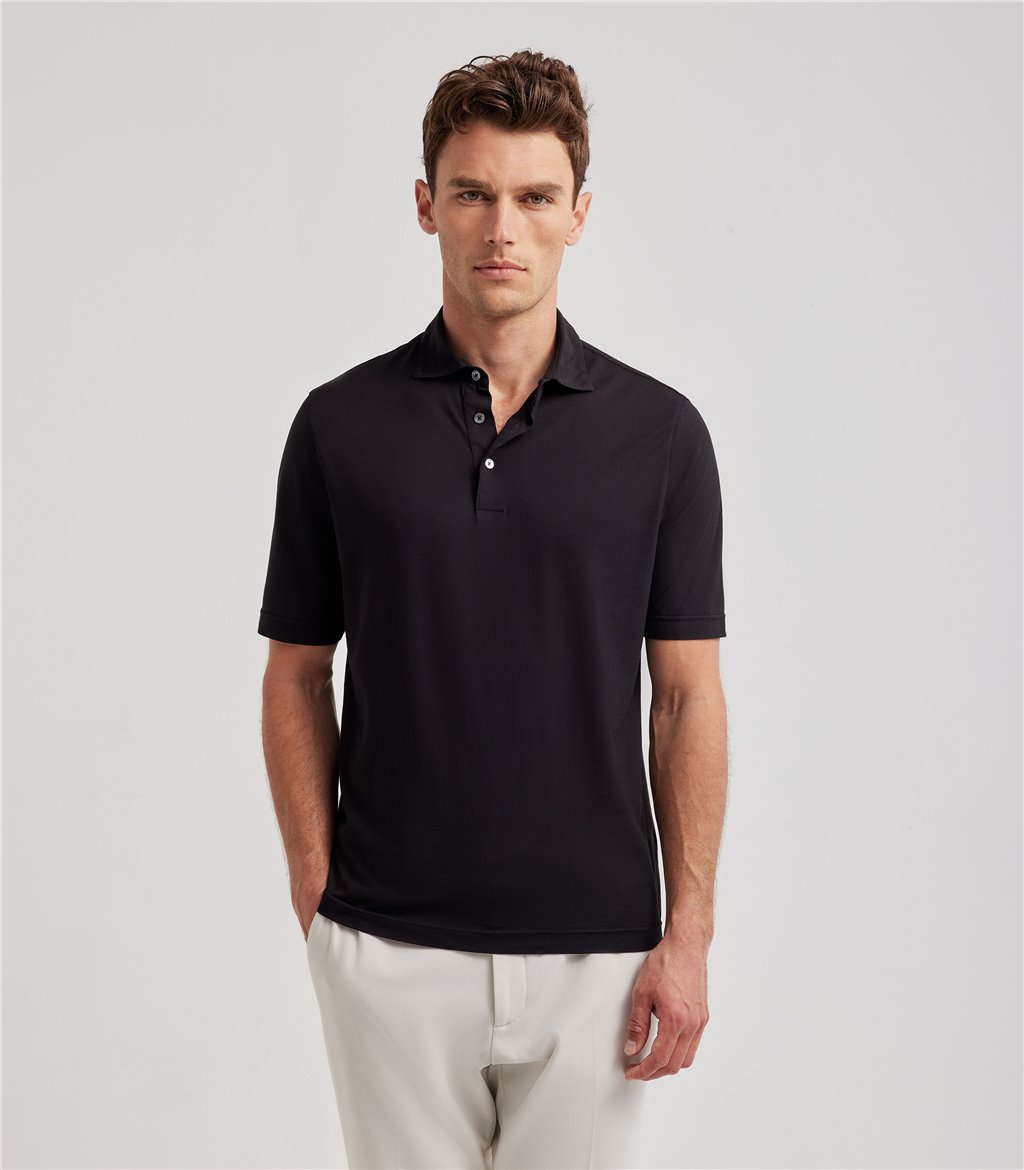 S.Moritz Polo nera da uomo in cotone crepe | S.Moritz Sito Ufficiale