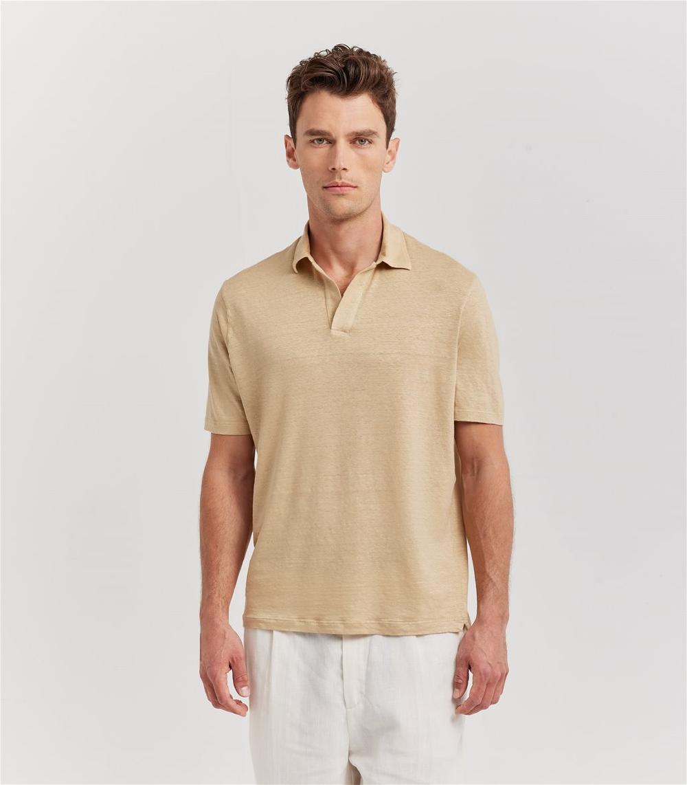 S.Moritz Polo skipper beige da uomo in jersey lino | S.Moritz Sito Ufficiale