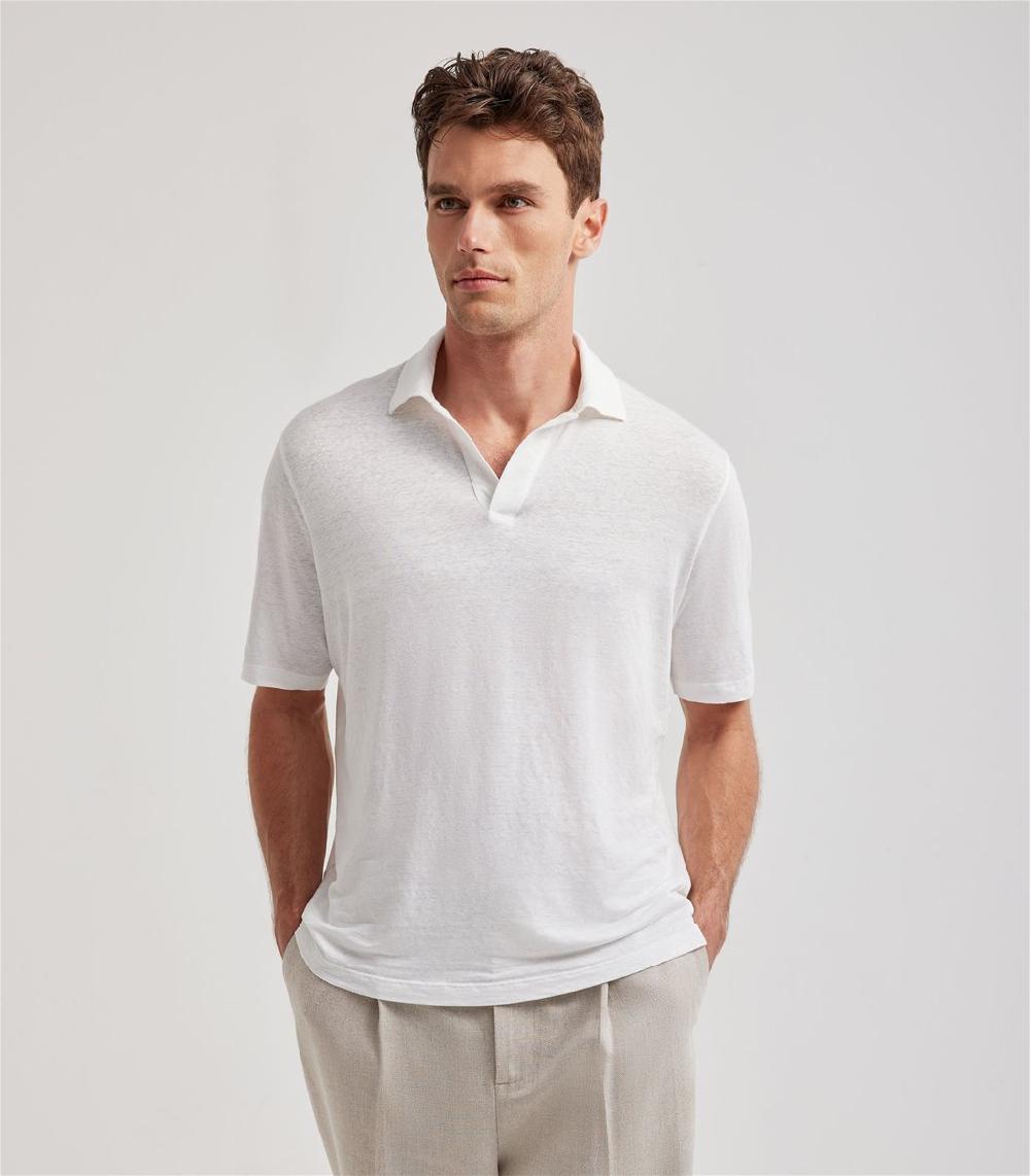 S.Moritz Polo skipper bianca da uomo in jersey lino | S.Moritz Sito Ufficiale