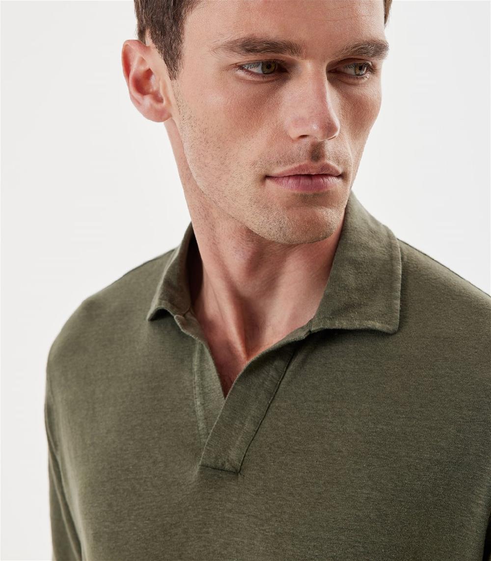 S.Moritz Polo Skipper Verde Militare In Jersey Lino | S.Moritz Sito Ufficiale