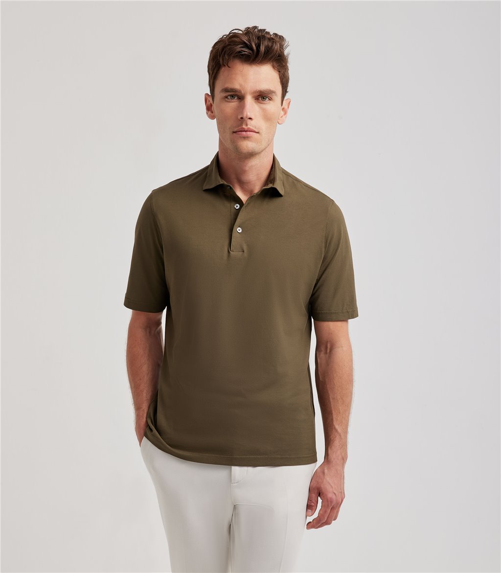 S.Moritz Polo verde militare da uomo in cotone crepe | S.Moritz Sito Ufficiale