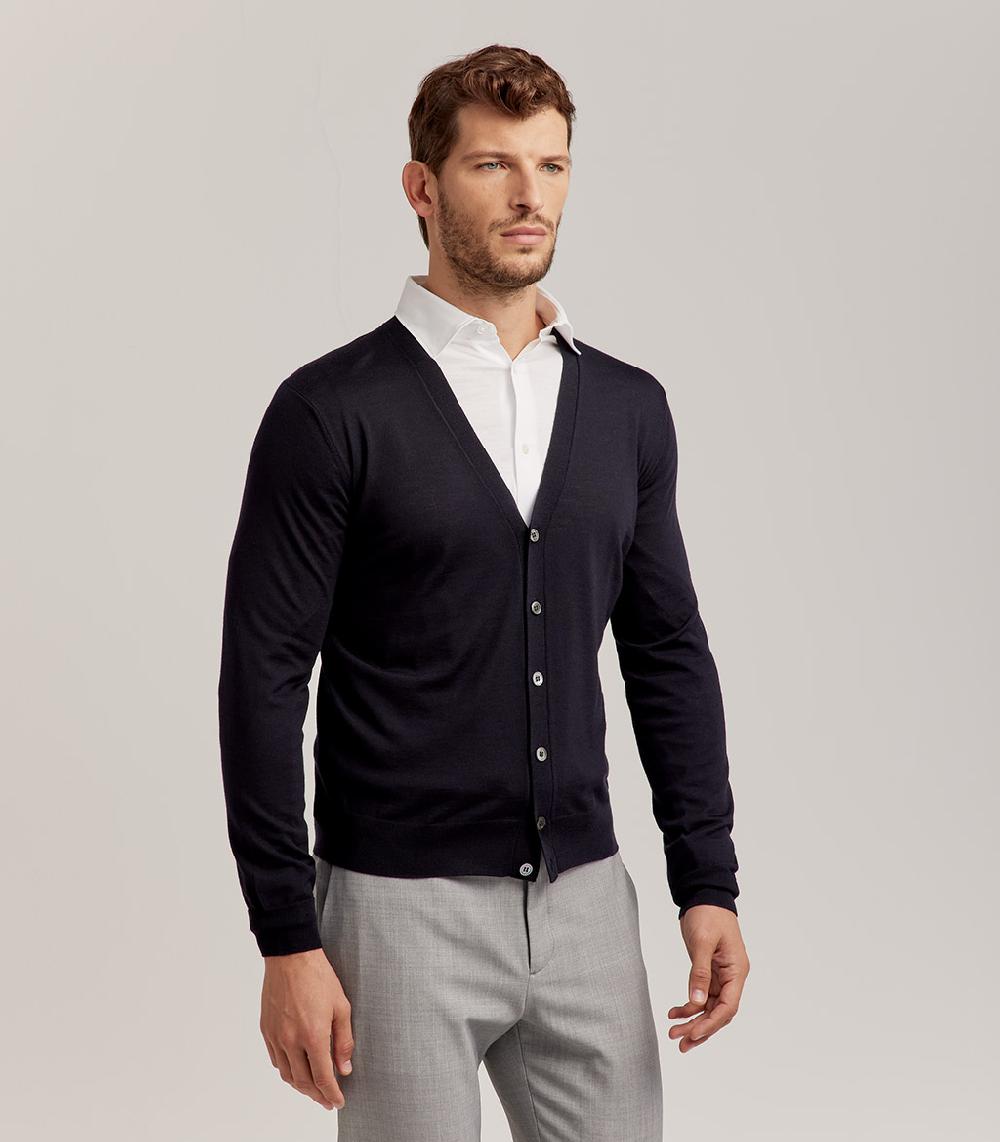 S.Moritz CARDIGAN BOTTONI ROYAL MERINO - BLU NAVY