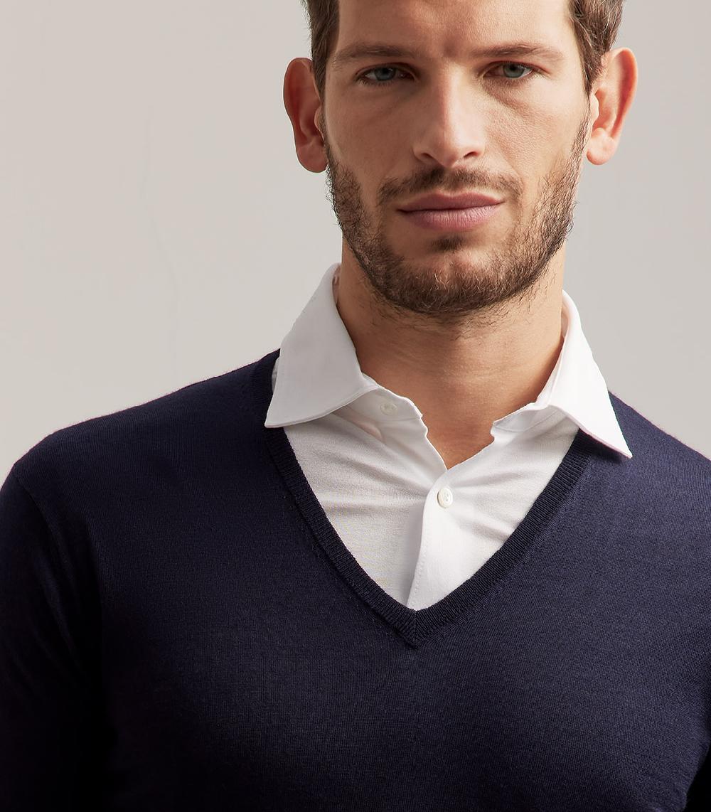 S.Moritz COLLO V LANA SETA CASHMERE - BLU NAVY