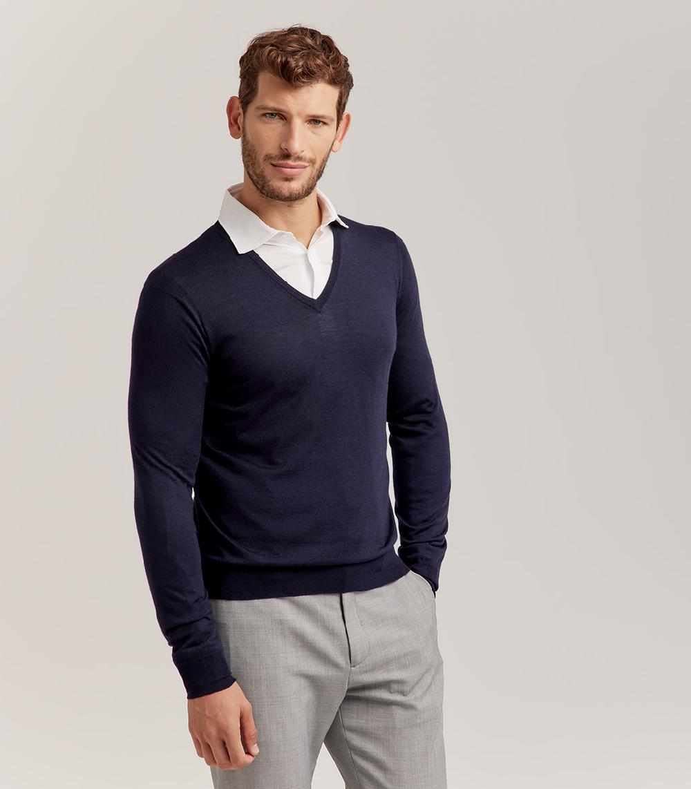 S.Moritz COLLO V LANA SETA CASHMERE - BLU NAVY