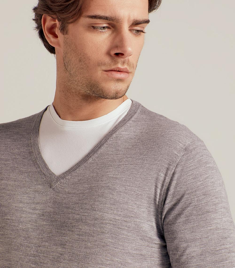 S.Moritz COLLO V LANA SETA CASHMERE - GRIGIO