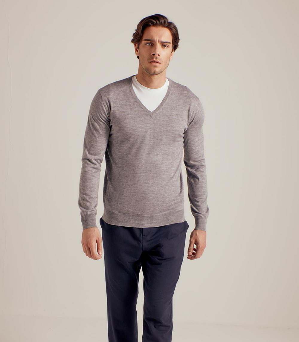 S.Moritz COLLO V LANA SETA CASHMERE - GRIGIO