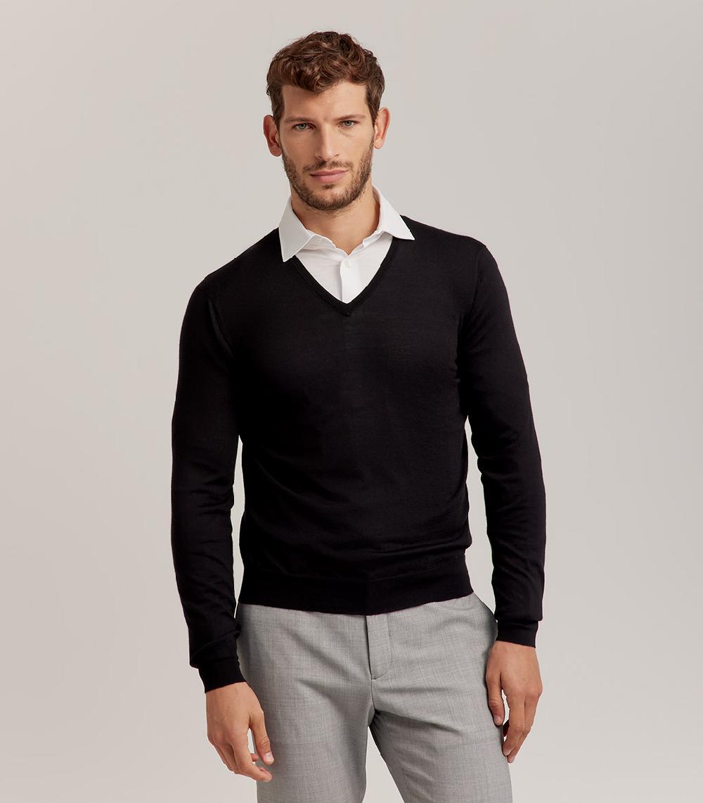 S.Moritz COLLO V LANA SETA CASHMERE - NERO