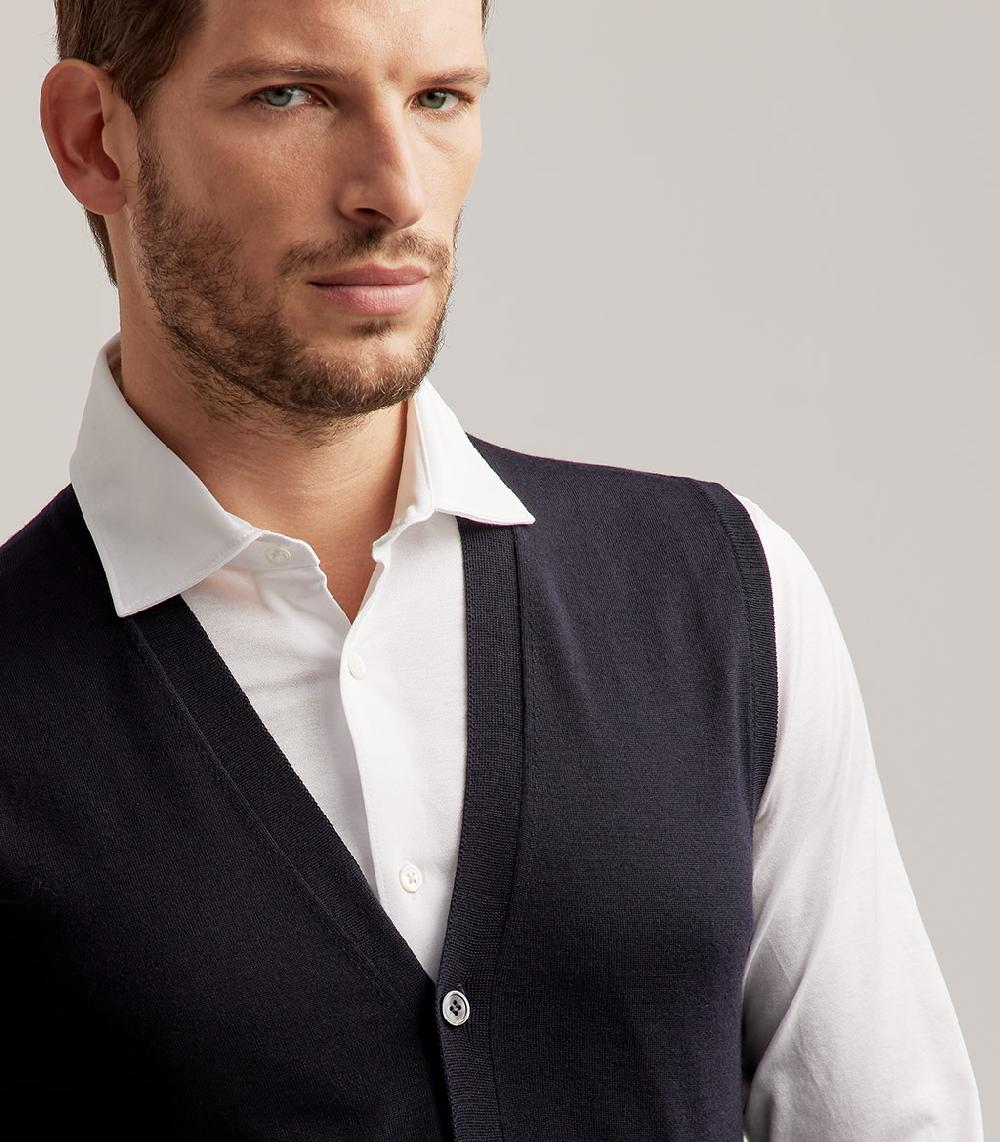 S.Moritz GILET BOTTONI ROYAL MERINO - BLU NAVY