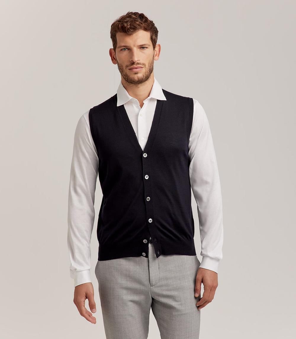 S.Moritz GILET BOTTONI ROYAL MERINO - BLU NAVY