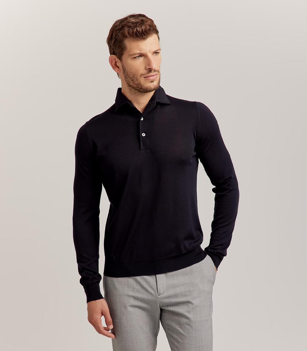 S.Moritz POLO COLLO CAMICIA ROYAL MERINO - BLU NAVY