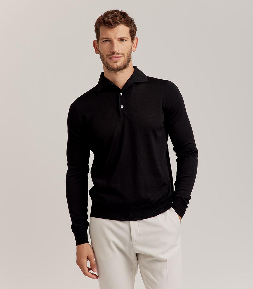 S.Moritz POLO COLLO CAMICIA ROYAL MERINO - NERO