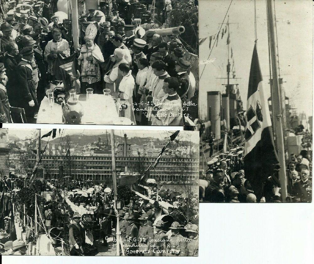 Abebooks 3 foto originali Regia Nave Generale Cantore consegna della bandiera Genova 1922