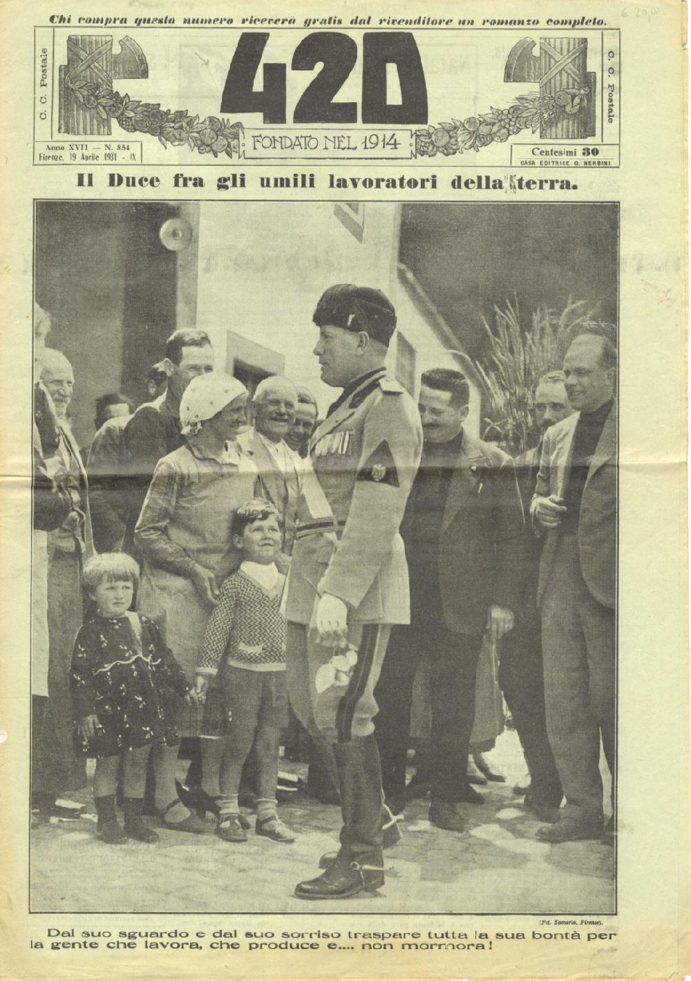 Abebooks 420. Fondato nel 1914. Anno XVII . N. 854. Firenze 19 aprile 1931