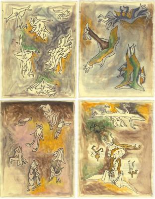 Abebooks Gouache e penna Insieme di 4 opere