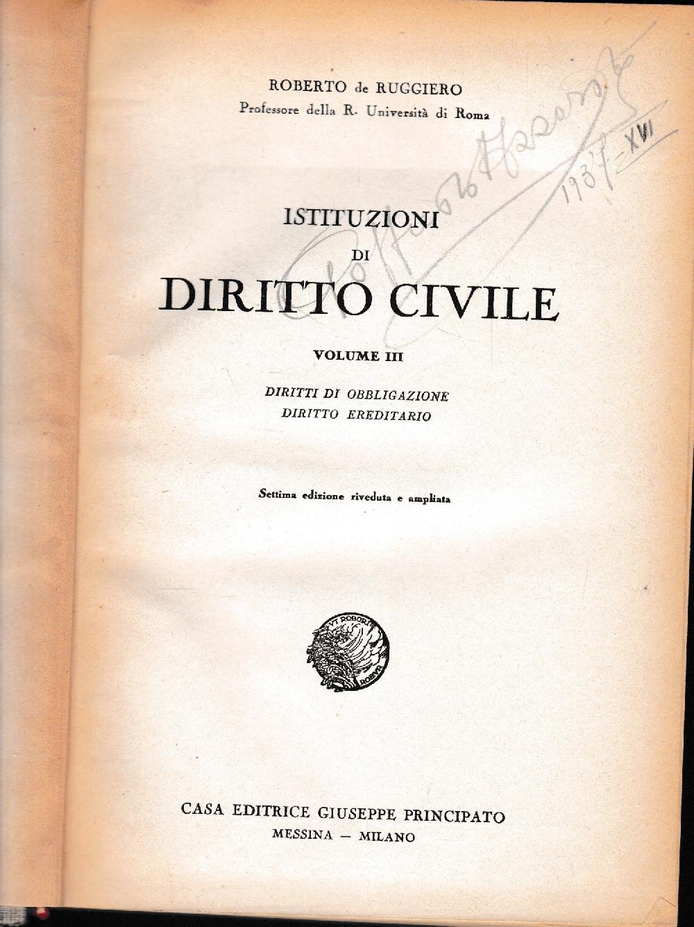 Abebooks Istituzioni di Diritto Civile. Vol. 3