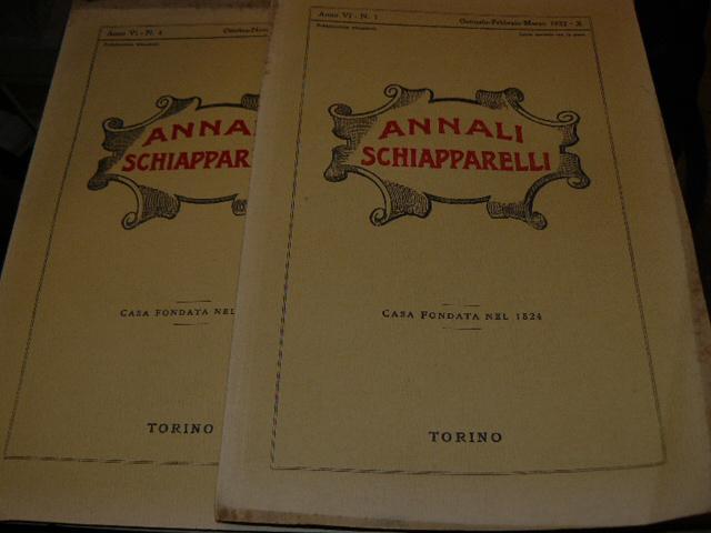 Abebooks ANNALI SCHIAPPARELLI. CASA FONDATA NEL 1824. RASSEGNA TRIMESTRALE DI TERAPIA - FARMACOLOGIA E CHIMICA FARMACOLOGICA