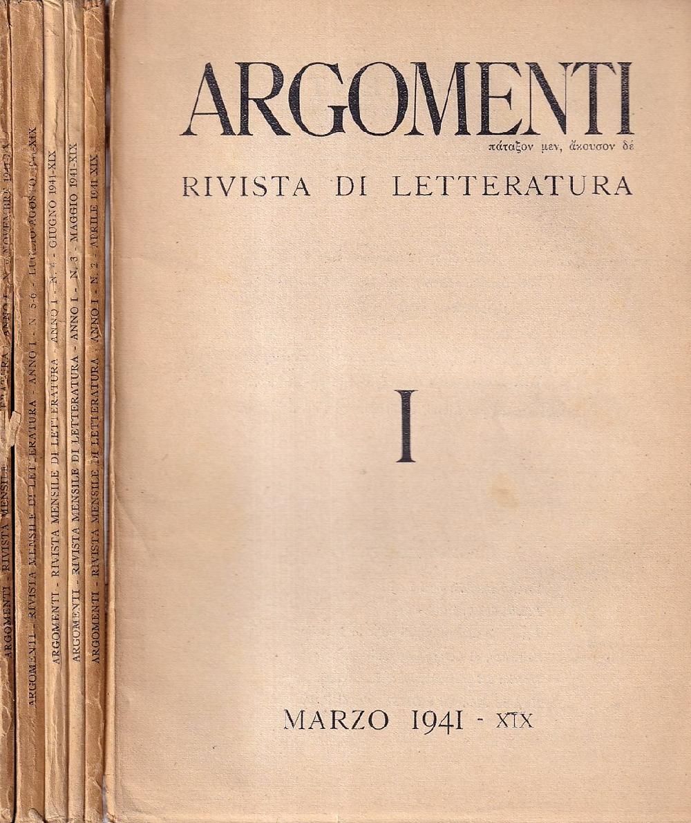 Abebooks Argomenti. Rivista di letteratura [6 fascicoli di 7 complessivi]