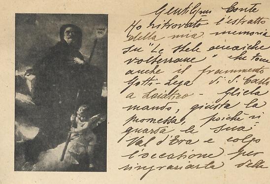 Abebooks Breve lettera manoscritta autografa firmata non datata: Gentilissimo conte ho ritrovato l'estratto della mia memoria su "Le stele arcaiche volterrane" che tocca anche il frammanto Gotti-Lega di S. Carlo a Laiatico - Gli