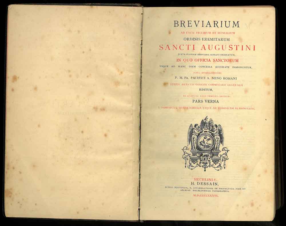 Abebooks Breviarium ad usum fratrum et monialum ordinis eremitarum Sancti Augustini juxta formam breviarii romani ordinatum in quo offcia sanctorum usque ad hanc diem concessa accurate disponuntur jussu reverendissimi. Pars vern