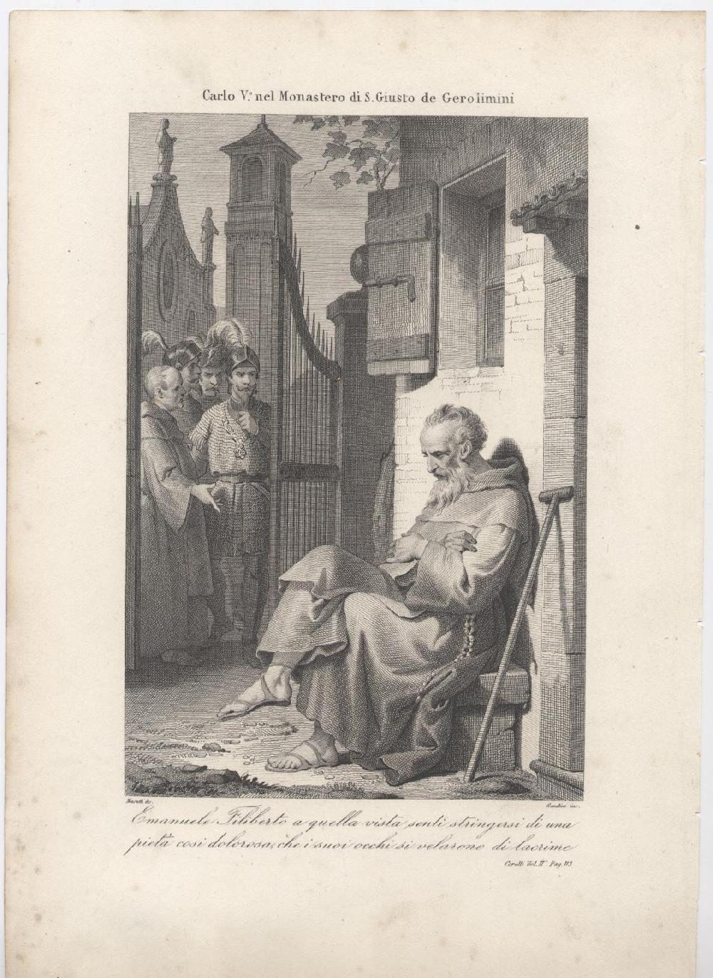 Abebooks Carlo V° nel Monastero di S. Giusto de Gerolimini - Incisone tratta dal volume "La Stella d'Italia o nove secoli di Casa Savoia 1860-1863" di Pietro Corelli