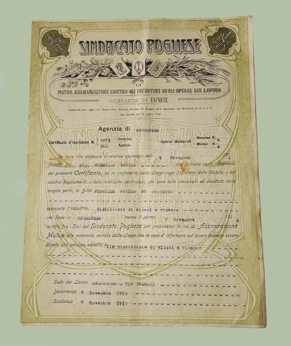Abebooks Certificato D'iscrizione Di Mutua Assicurazione Contro Gli Infortuni Degli Operai Sul Lavoro Della Ditta Fiorillo Antimo Distillatore Di Alcool E Vinacce Con Sede In San Severo Provincia Di Foggia