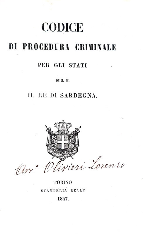 Abebooks Codice di procedura criminale per gli stati di s.m. il re di Sardegna. Torino Stamperia reale 1847