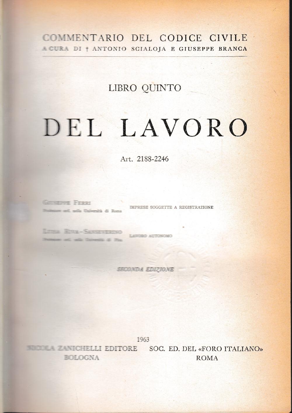 Abebooks Commentario del Codice Civile libro quinto. Del lavoro art. 2188-2246