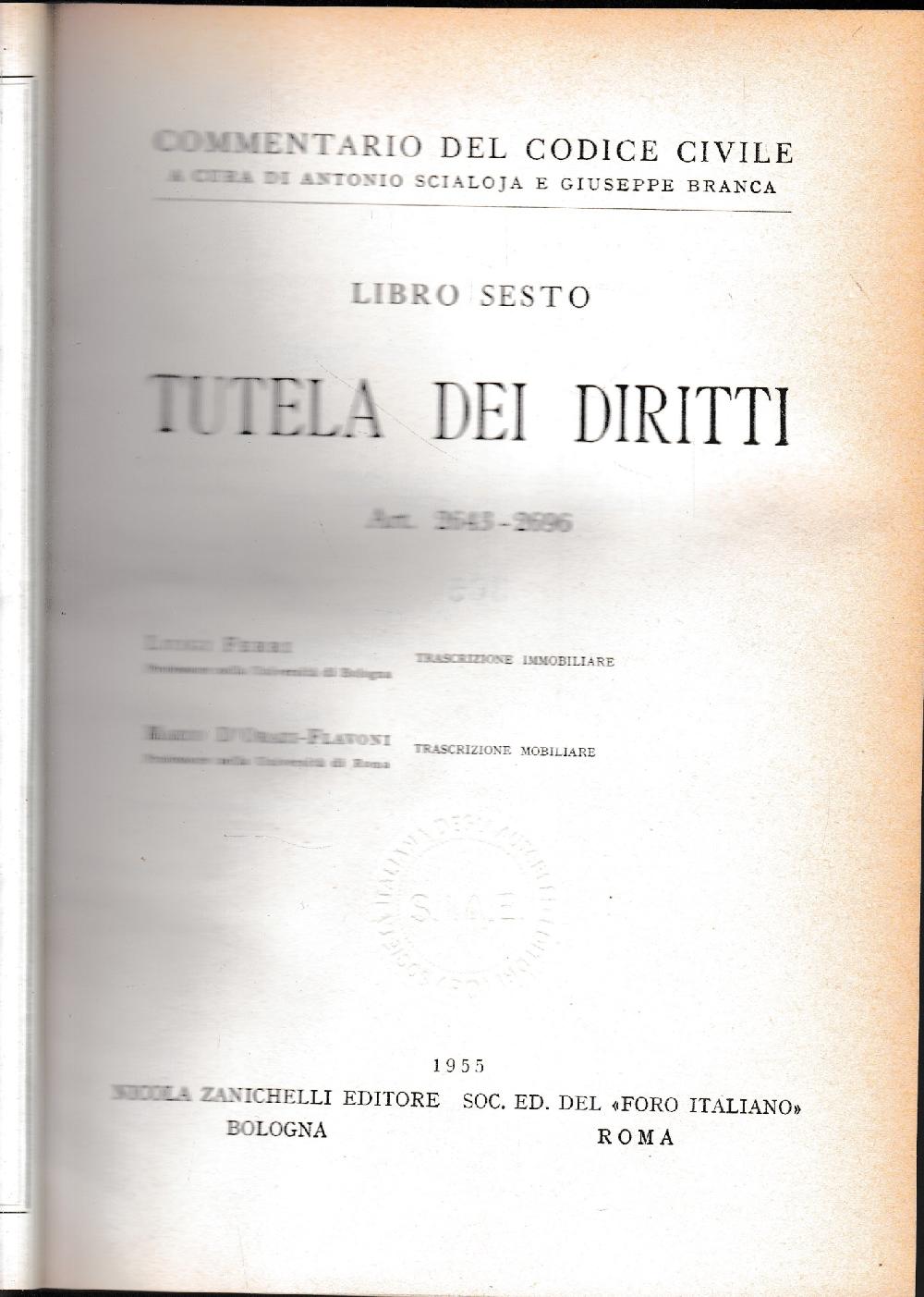 Abebooks Commentario del Codice Civile libro sesto. Tutela dei diritti art. 2643-2696