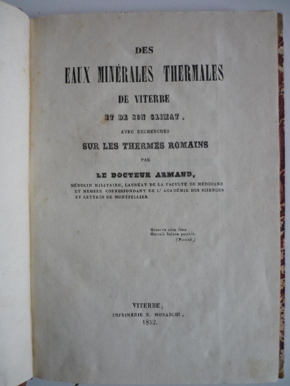 Abebooks Des eaux minérales thermales de Viterbe et son climat avec recherches sur les thermes romains