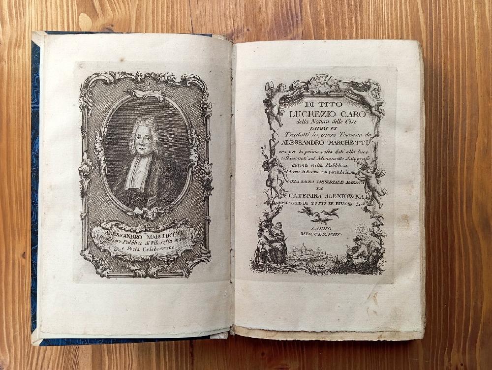 Abebooks DI TITO LUCREZIO CARO DELLA NATURA DELLE COSE. LIBRI VI Tradotti in verso Toscano da Alessandro Marchetti