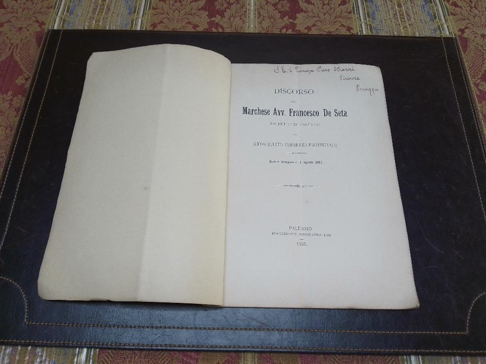 Abebooks Discorso del Marchese Avv. Francesco De Seta Prefetto di Palermo al Ricostituito Consiglio Provinciale. Seduta Inaugurale del 12 Agosto 1895
