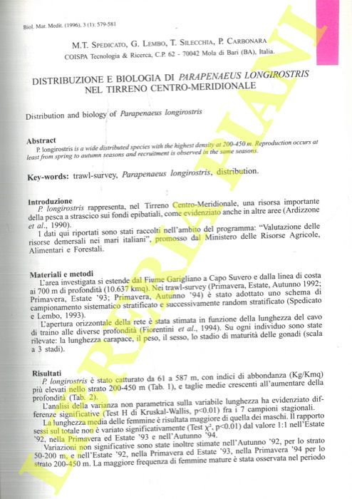 Abebooks Distribuzione e biologia di Parapenaeus longirostris nel Tirreno Centro-meridionale