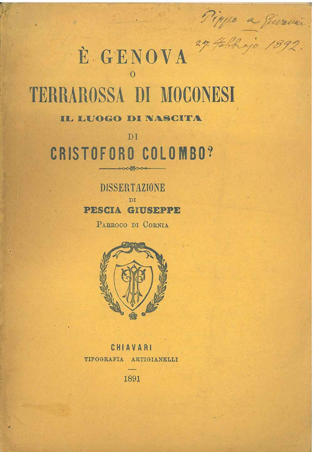 Abebooks E' Genova o Terrarossa di Moconesi il luogo di nascita di Cristoforo Colombo?