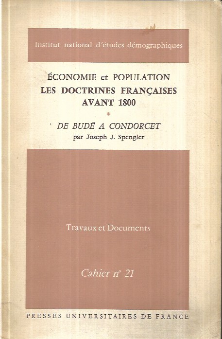 Abebooks Economie et population: les doctrines françaises avant 1800. De Budé a Condorcet