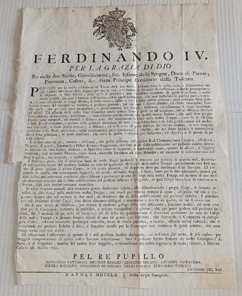 Abebooks Editto 1760 Ferdinandi IV INDULTO delitti aboliti estinti Regia Stamperia Napoli