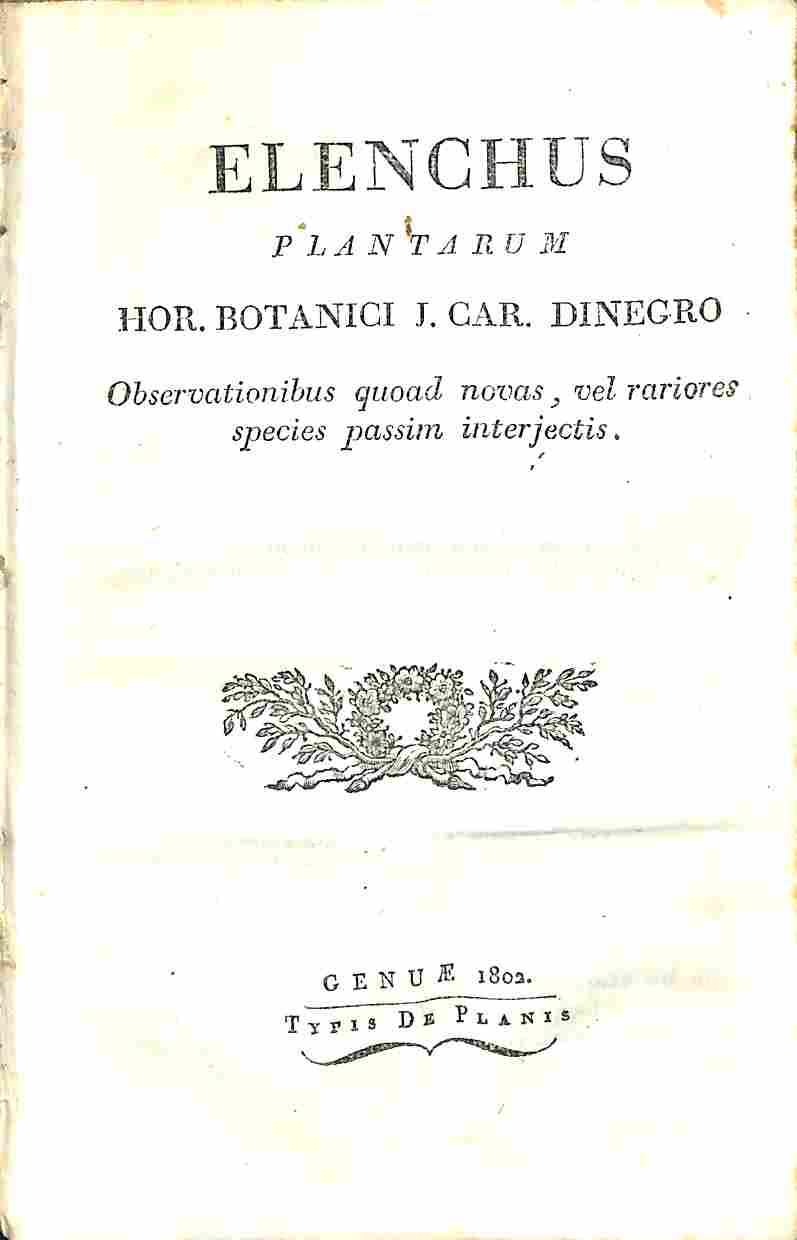 Abebooks Elenchus plantarum hor. botanici J. Car. Dinegro observationibus quoad novas vel rariorea species passim interjectis