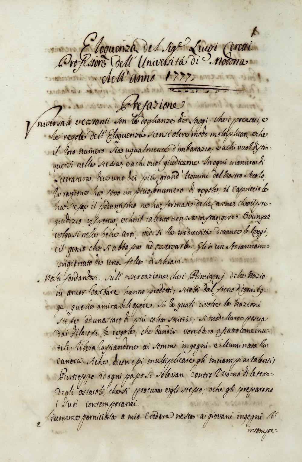 Abebooks Eloquenza del Sig.e Luigi Ceretti Professore dell'Università di Modona dell'anno 1777