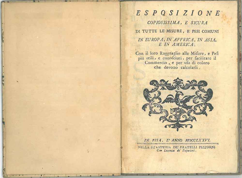 Abebooks Esposizione copiosissima e sicura di tutte le misure e pesi comuni in Europa in Affrica in Asia e in America Con il loro ragguaglio alle misure e pesi più utili e conosciuti per facilitare il commercio e per uso di col