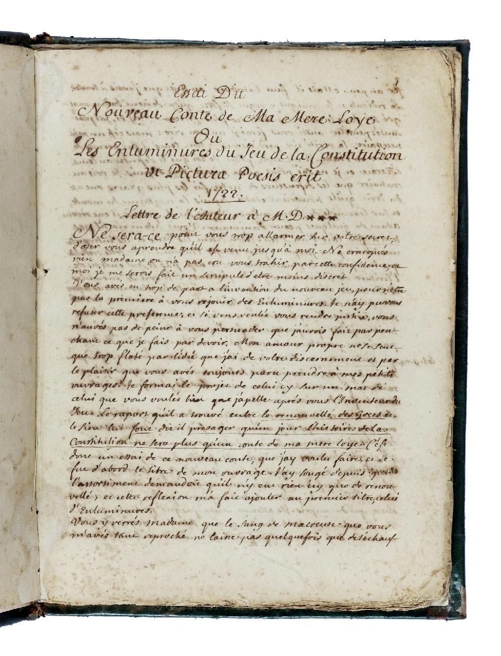 Abebooks Essai de Nouveau Conte de Ma Mere Loye Ou Les Enluminures du Jeu de la Constitution Ut Pictura Poesis erit. 1722